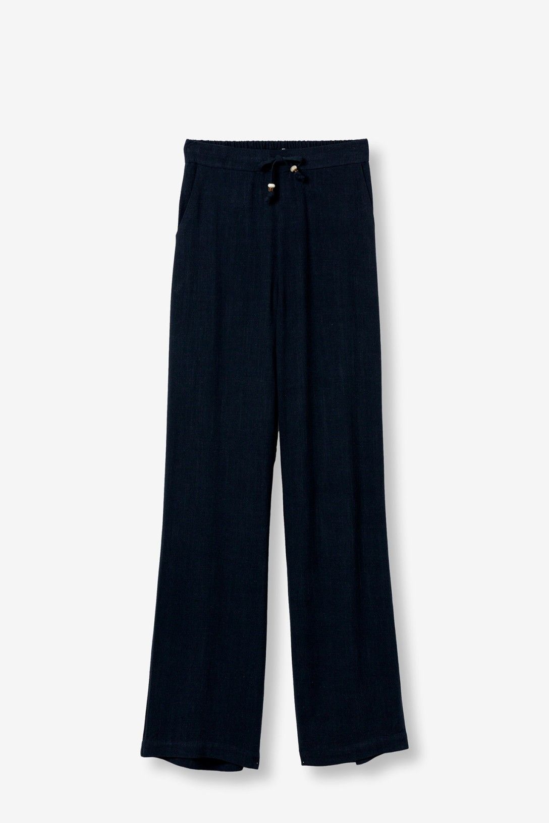 Dettaglio tessuto fluido viscosa e lino – Pantalone Ruthy donna blu scuro Tiffosi