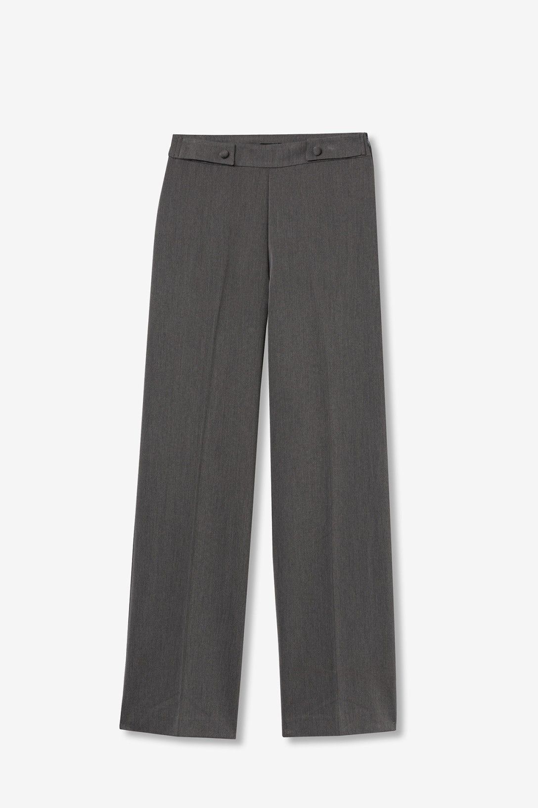 Pantalone Sammy_1 wide leg grigio appeso - vista del prodotto che mostra chiaramente il taglio a gamba larga e la silhouette
