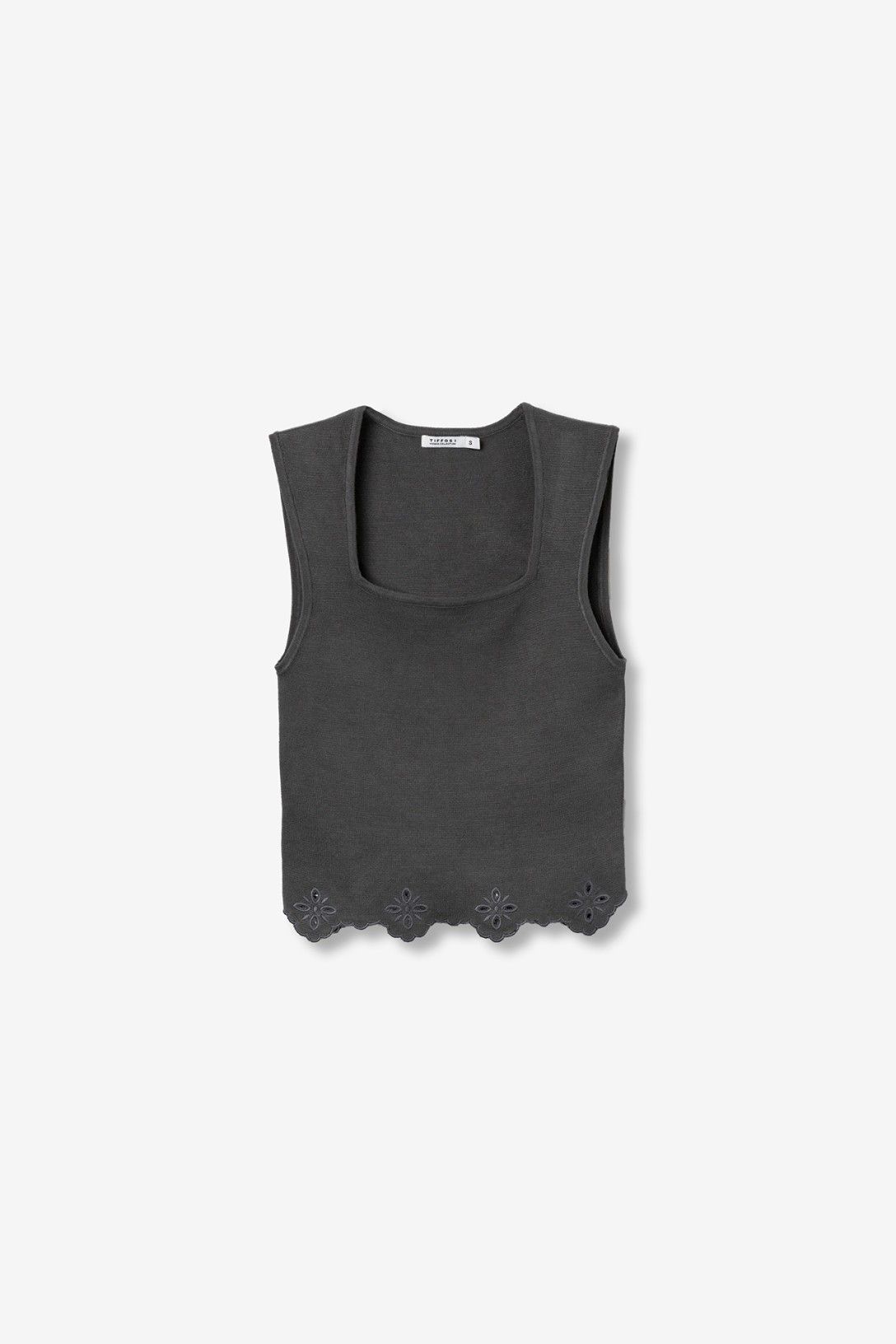 Top vanilla scollo quadrato elasticizzato donna – colore grigio - sù sfondo neutro – Frarò