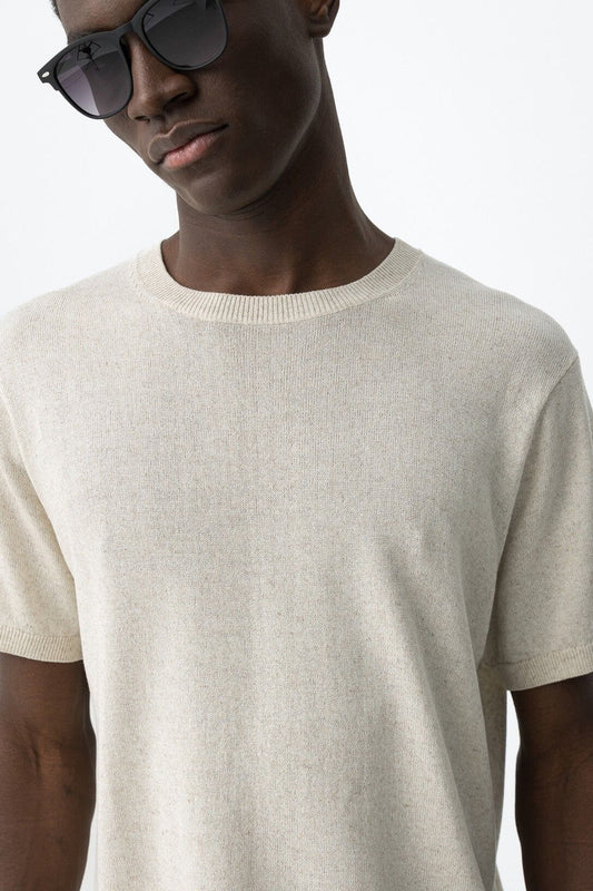 Dettaglio tessuto premium t-shirt uomo Wabisabi - Mix acrilico 58% lyocell 26% lino 16%