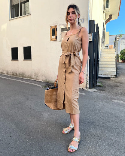 "Abito Crack  beige - vista laterale design elegante"