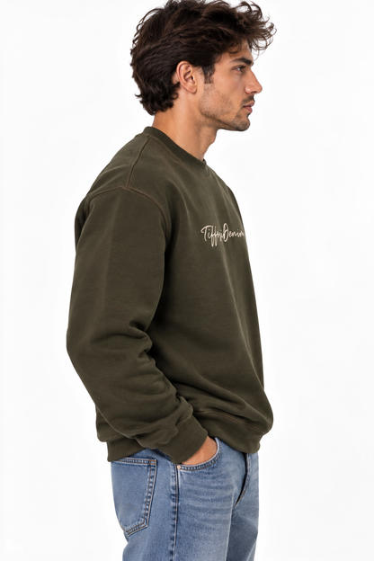 Felpa uomo Ford Tiffosi verde militare con stampa sul petto, vista laterale