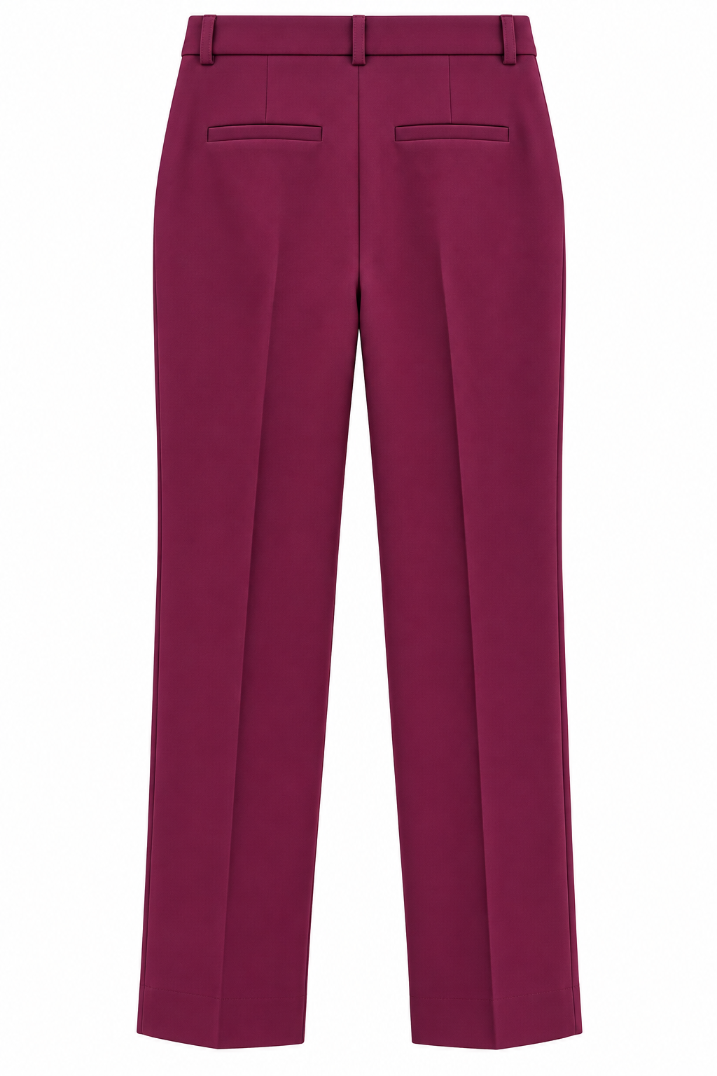 Pantalone bordeaux del tailleur donna 549 Erica Bellucci, vista posteriore con passanti e tasche a filetto.
