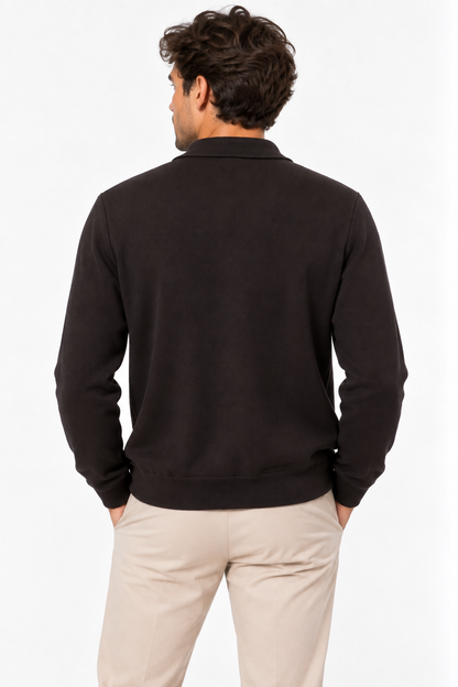 “Cardigan uomo 501 Moro cioccolato indossato, vista posteriore”