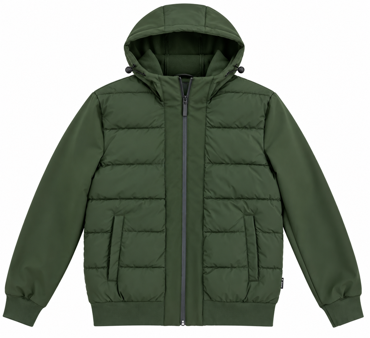 Piumino uomo Clark Tiffosi verde scuro non indossato, vista frontale con cappuccio regolabile e zip