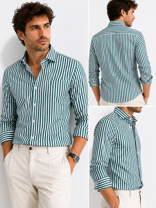 Camicia uomo fast rigo verde - indossato da modello, varie pose, look casual.