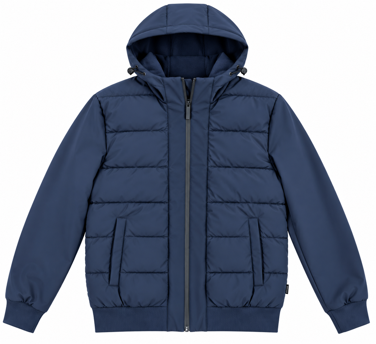 Piumino uomo Clark Tiffosi blu navy non indossato, vista frontale con tasche laterali e fondo a costine.