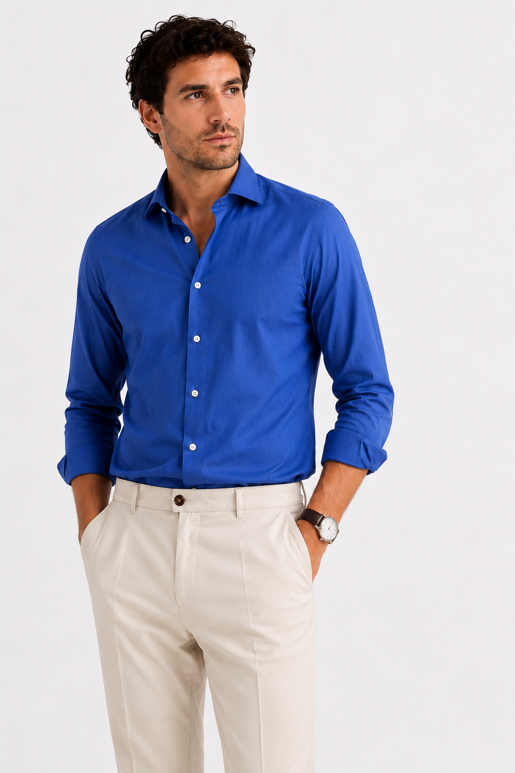 Camicia Uomo Chambray - vista frontale indossata da modello