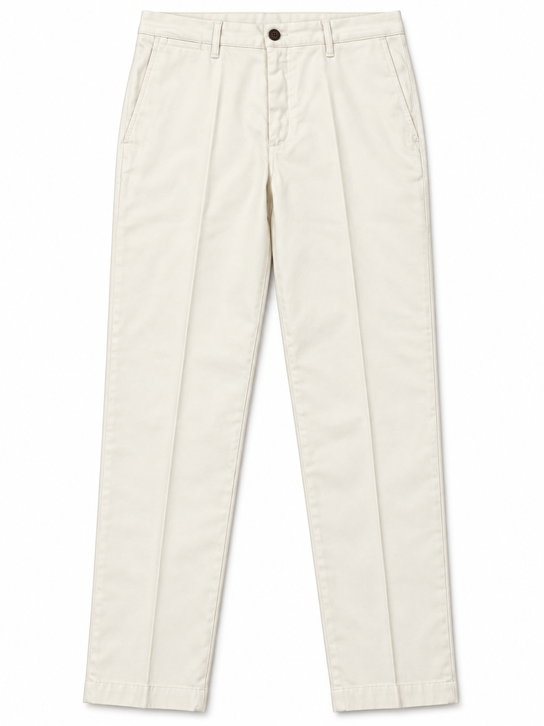 Pantalone uomo invernale Moro 705 panna, vista frontale del capo steso con bottone scuro, passanti e tasche laterali.