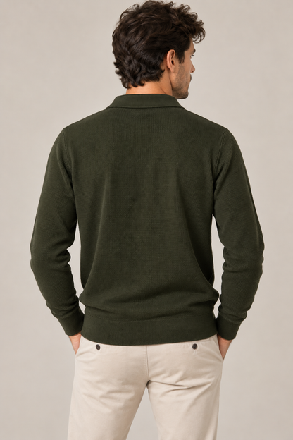 Polo uomo Tiffosi Wiser verde militare a manica lunga, vista posteriore