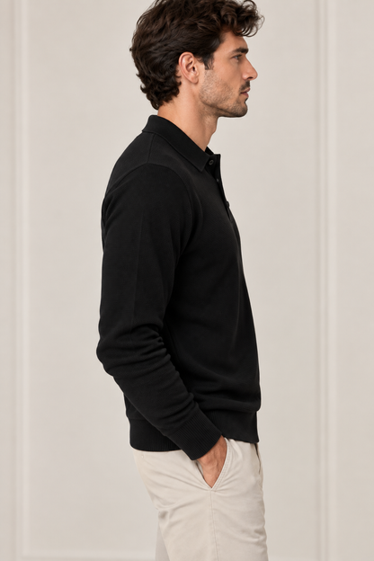 Polo uomo Tiffosi Wiser nera a manica lunga, vista laterale
