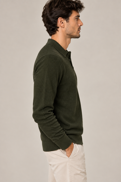 Polo uomo Tiffosi Wiser verde militare a manica lunga, vista laterale