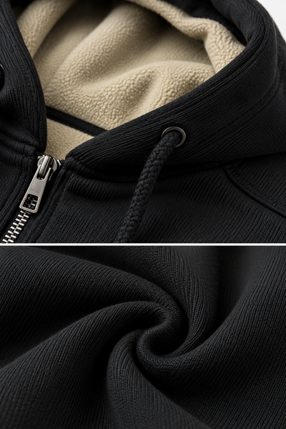 Felpa Uomo Gray Tiffosi nera, collage con dettagli della fodera beige del cappuccio, del cordino, della zip e del tessuto