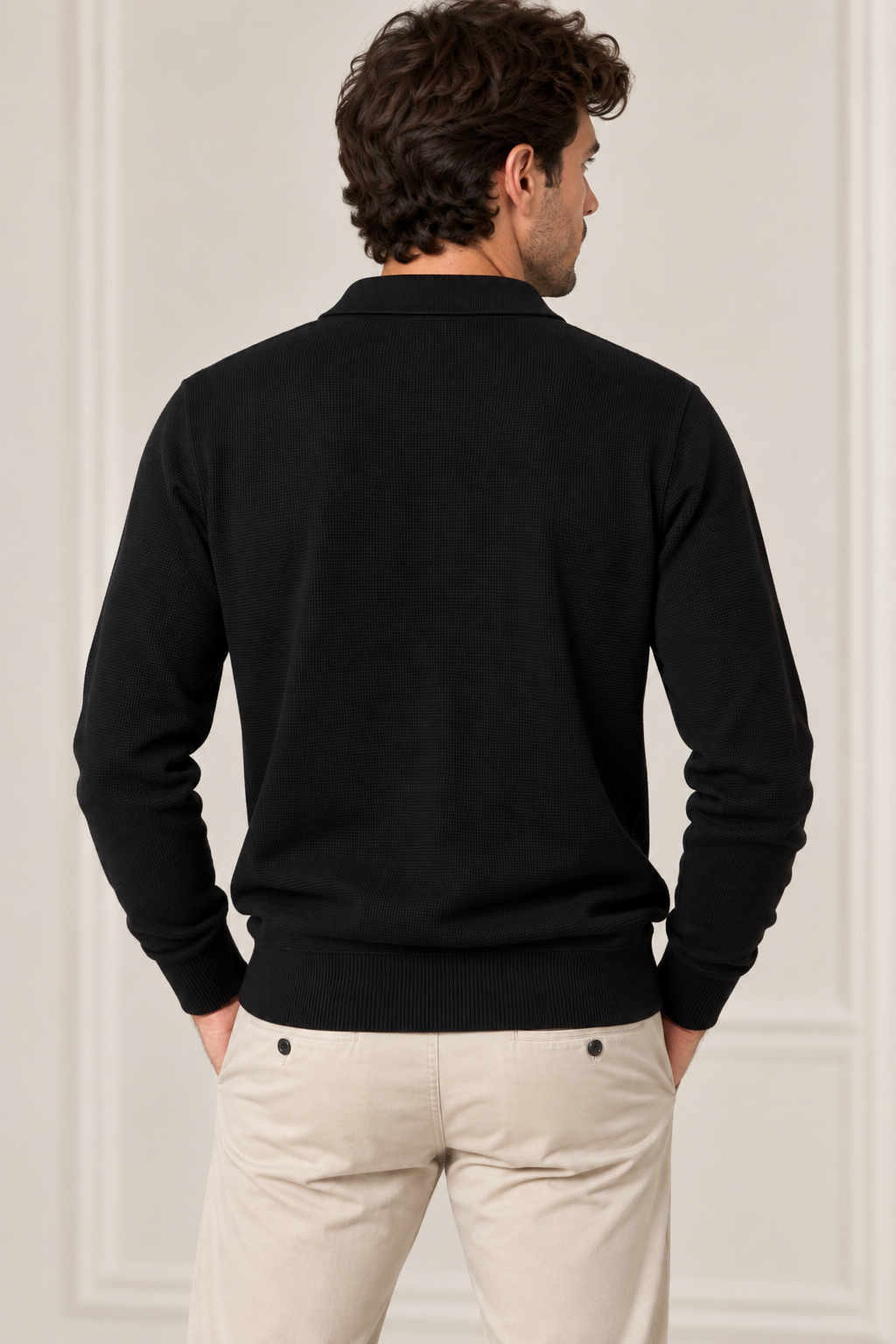 Polo uomo Tiffosi Wiser nera a manica lunga, vista posteriore