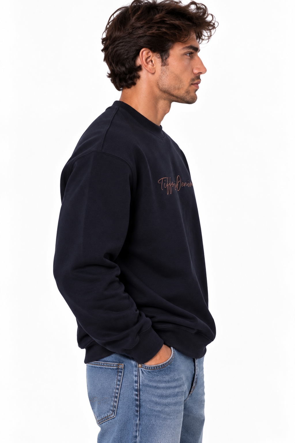 Felpa uomo Ford Tiffosi dark blu con stampa sul petto, vista laterale