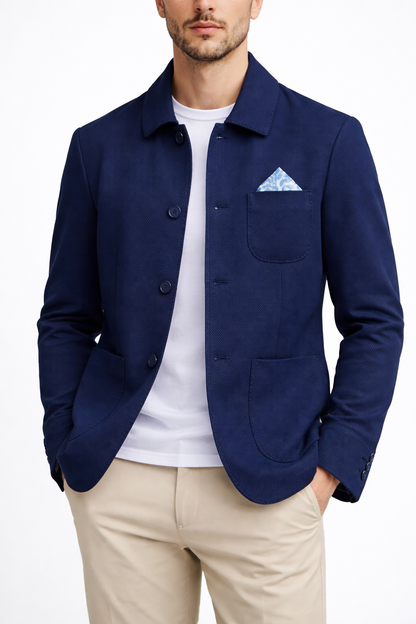 Giacca uomo 657 sartoriale Made in Italy colore blu scuro – collo camicia e bottoni – Frarò
