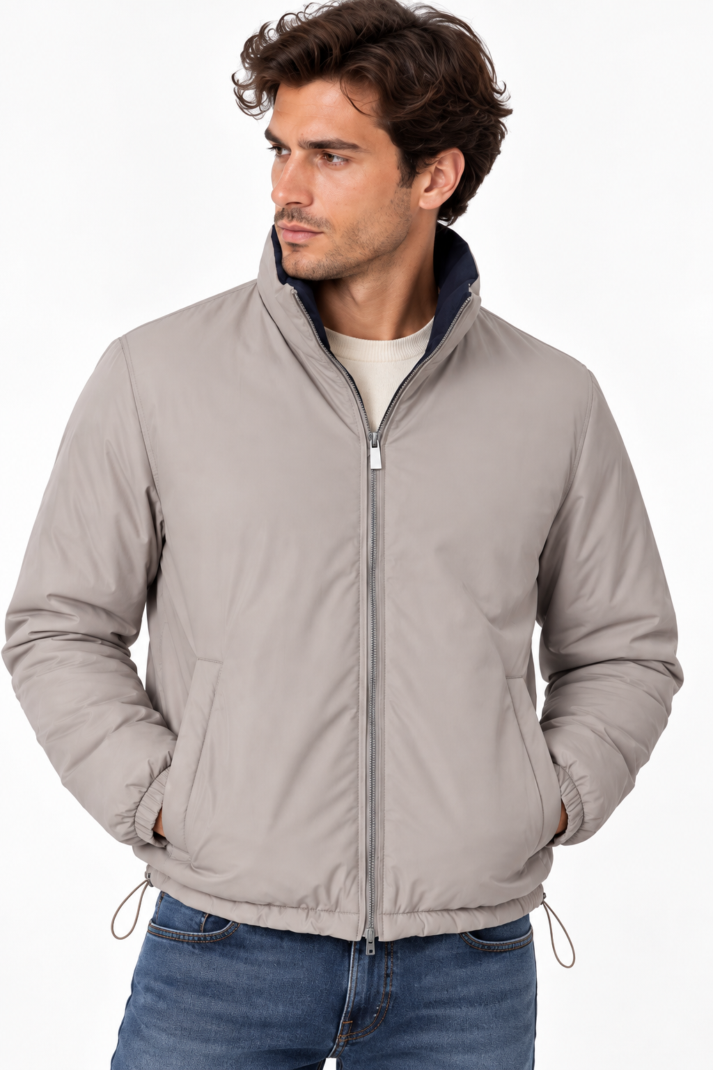 Giubbotto uomo reversibile Cayo Tiffosi beige, vista frontale indossata
