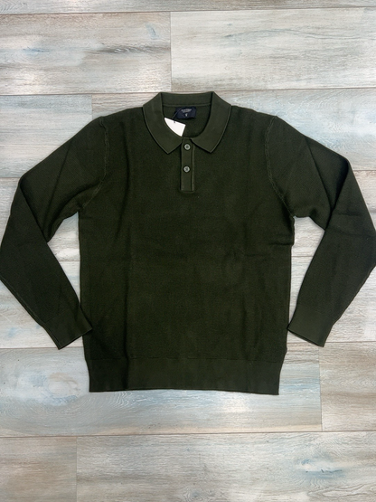 Polo uomo Tiffosi Wiser verde militare a manica lunga stesa, vista frontale