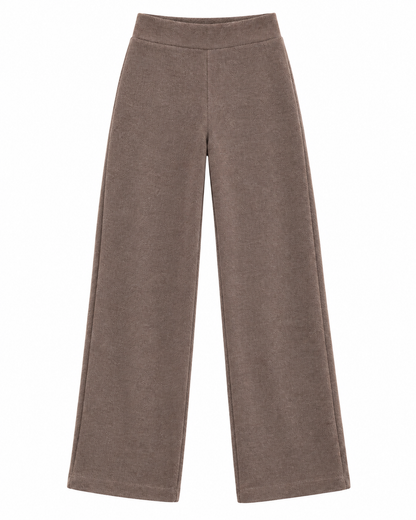 Pantalone palazzo del completo donna Aria Tiffosi fango con elastico in vita, vista frontale.