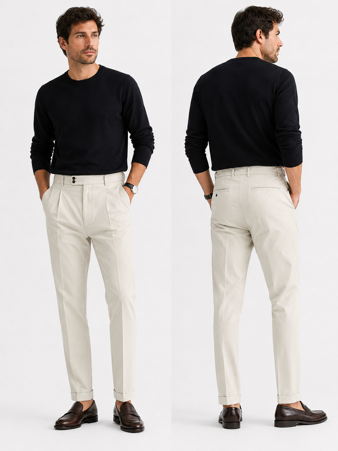 Pantalone sartoriale uomo con fibbie beige  – collezione MEJ Frarò Made in Italy
