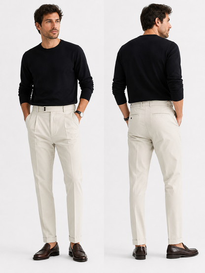 Pantalone sartoriale uomo con fibbie beige  – collezione MEJ Frarò Made in Italy