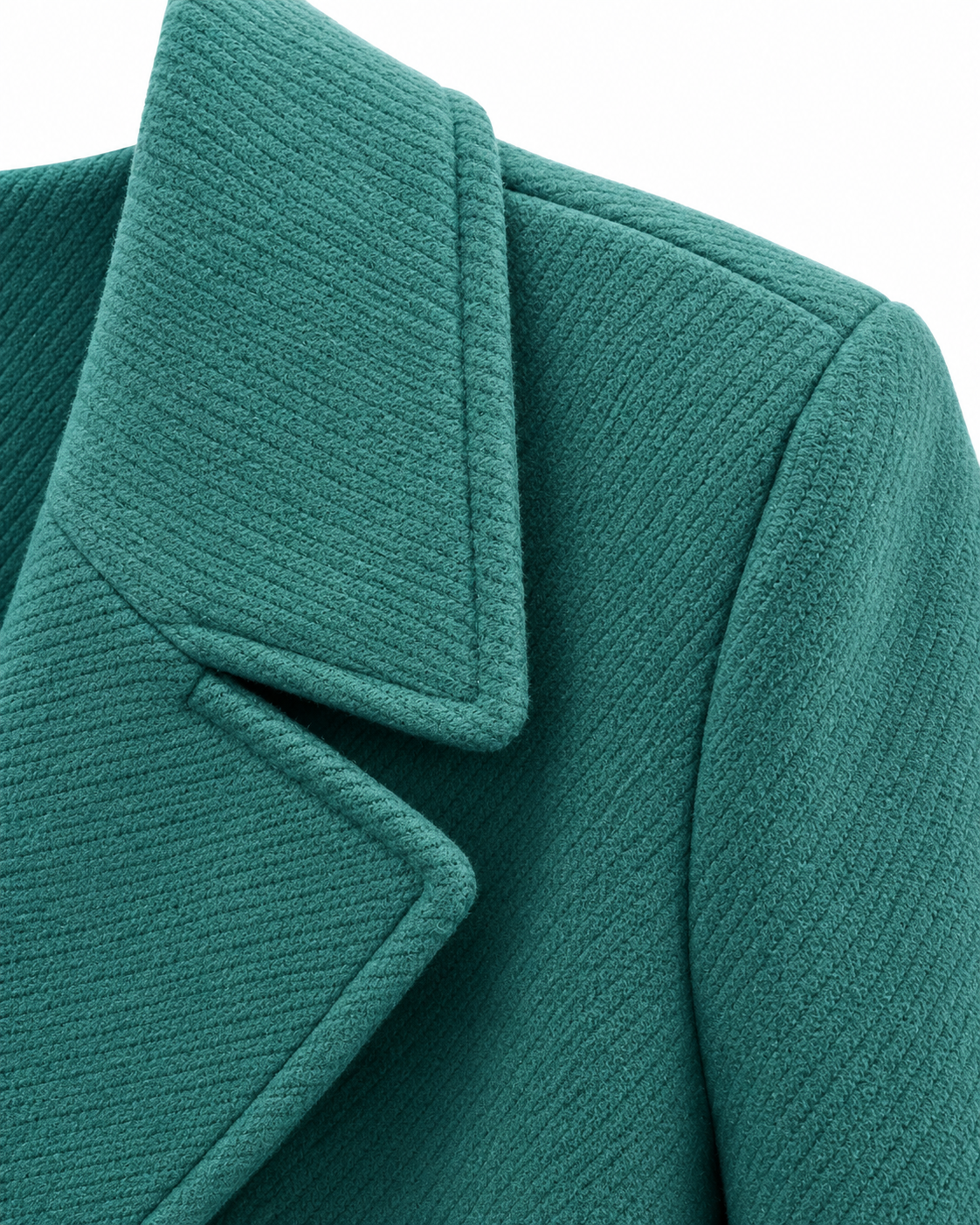 Dettaglio tessuto del cappotto donna curtis in verde bottiglia