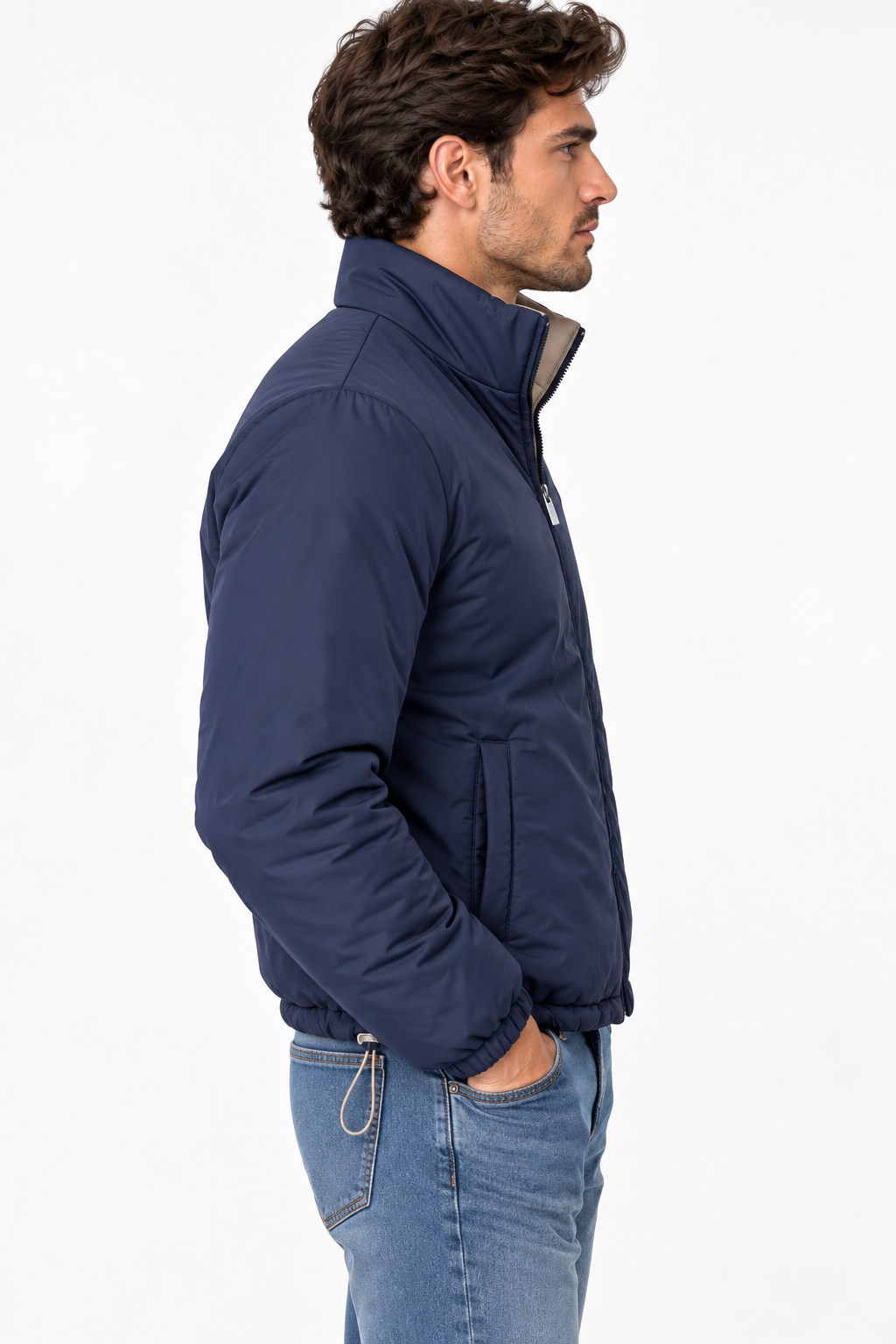 Giubbotto uomo reversibile Cayo Tiffosi blu, vista laterale indossata
