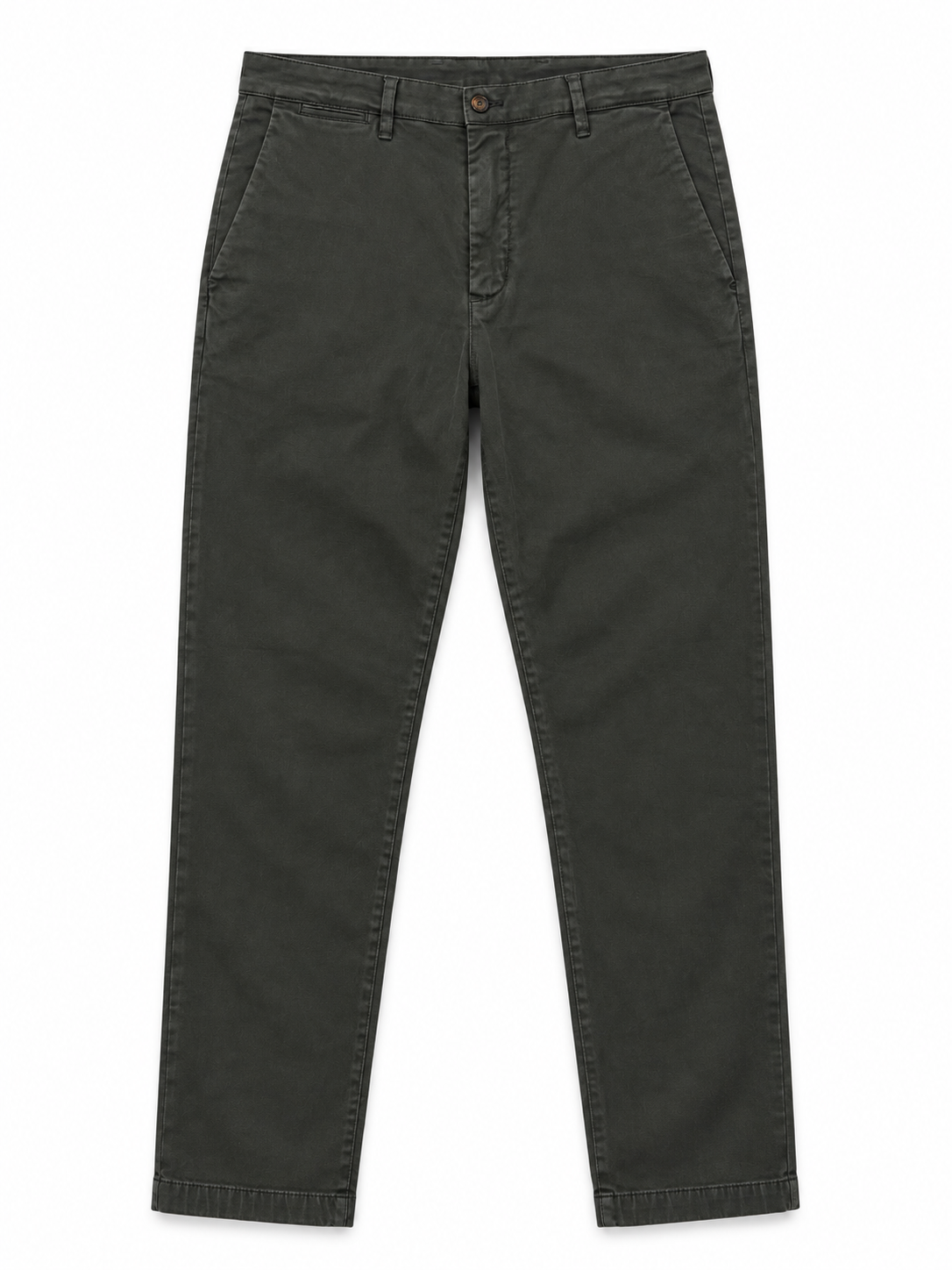 Pantalone uomo invernale Moro 705 in tonalità scura, vista frontale del capo steso con bottone, passanti e tasche all'americana.