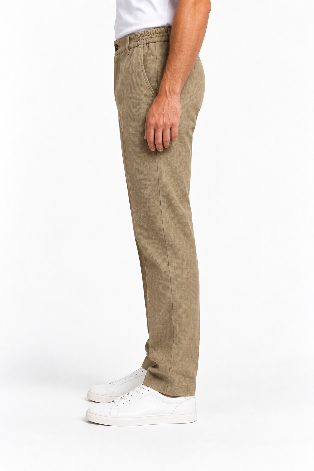 Pantalone uomo armaturato invernale Moro bruciato, indossato, vista laterale con tasca obliqua
