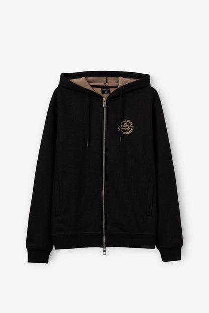 Felpa uomo Gray Tiffosi nera su sfondo bianco, vista frontale con zip intera, cappuccio e logo sul petto