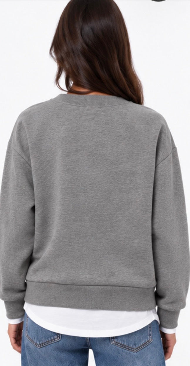 Vista posteriore della felpa Donna Bitsy Tiffosi grigia con fondo effetto camicia bianca