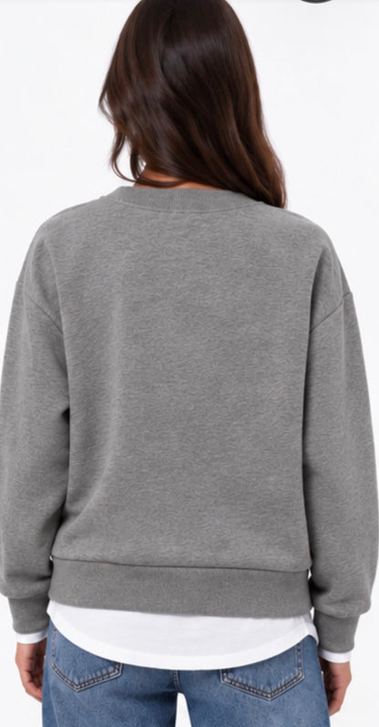 Vista posteriore della felpa Donna Bitsy Tiffosi grigia con fondo effetto camicia bianca