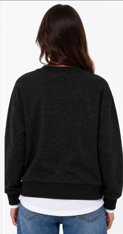 Vista posteriore della felpa donna Bitsy Tiffosi nera con fondo effetto camicia bianca