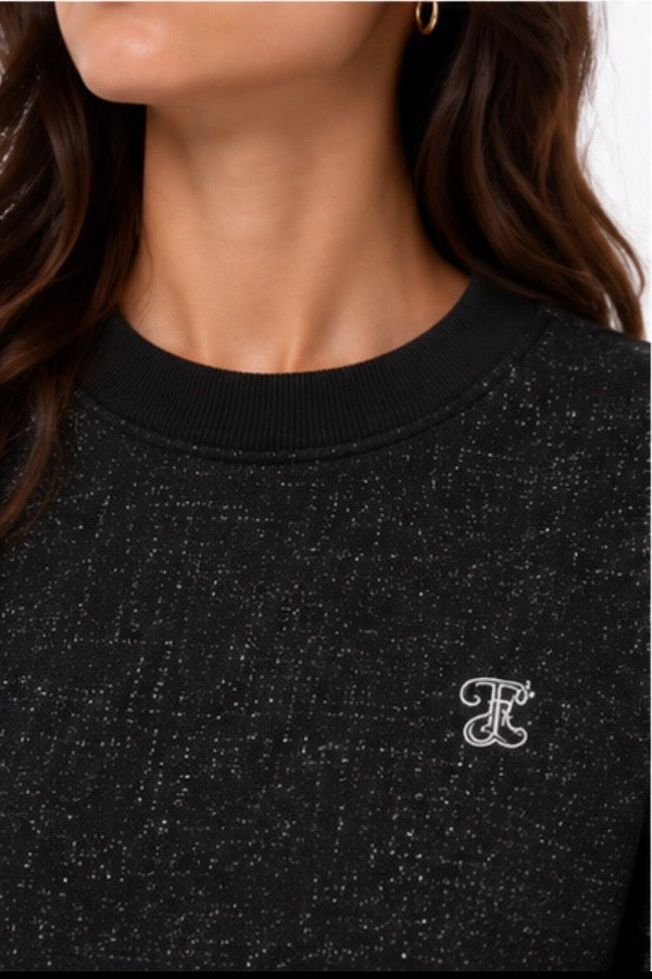 Felpa donna Bitsy Tiffosi  nera dettaglio  girocollo e logo ricamato