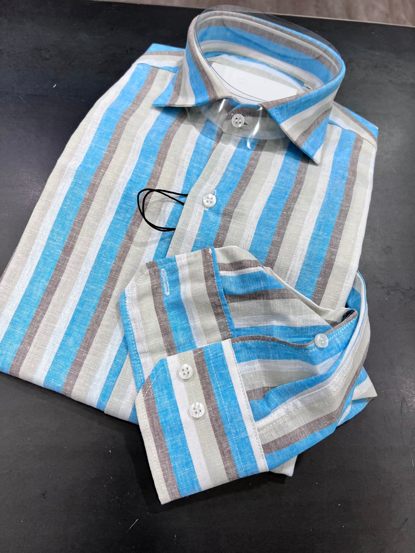 Camicia Lino & Cotone Riga Turchese