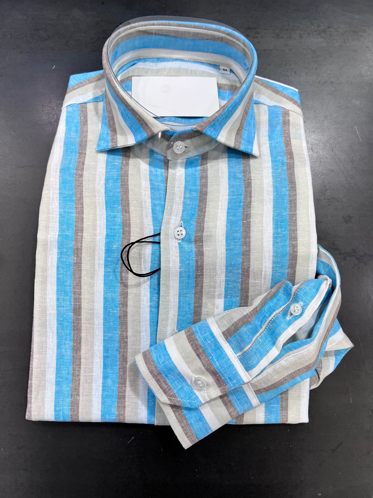 Camicia Lino & Cotone Riga Turchese