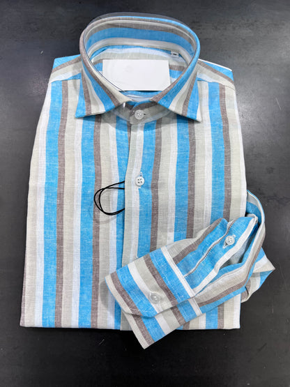 Camicia Lino & Cotone Riga Turchese