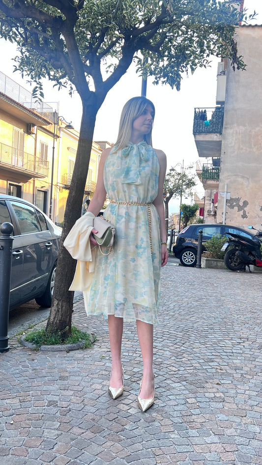 "Abito Midi Fantasia 531, elegante vestito femminile con stampa fantasia, design italiano di alta qualità"