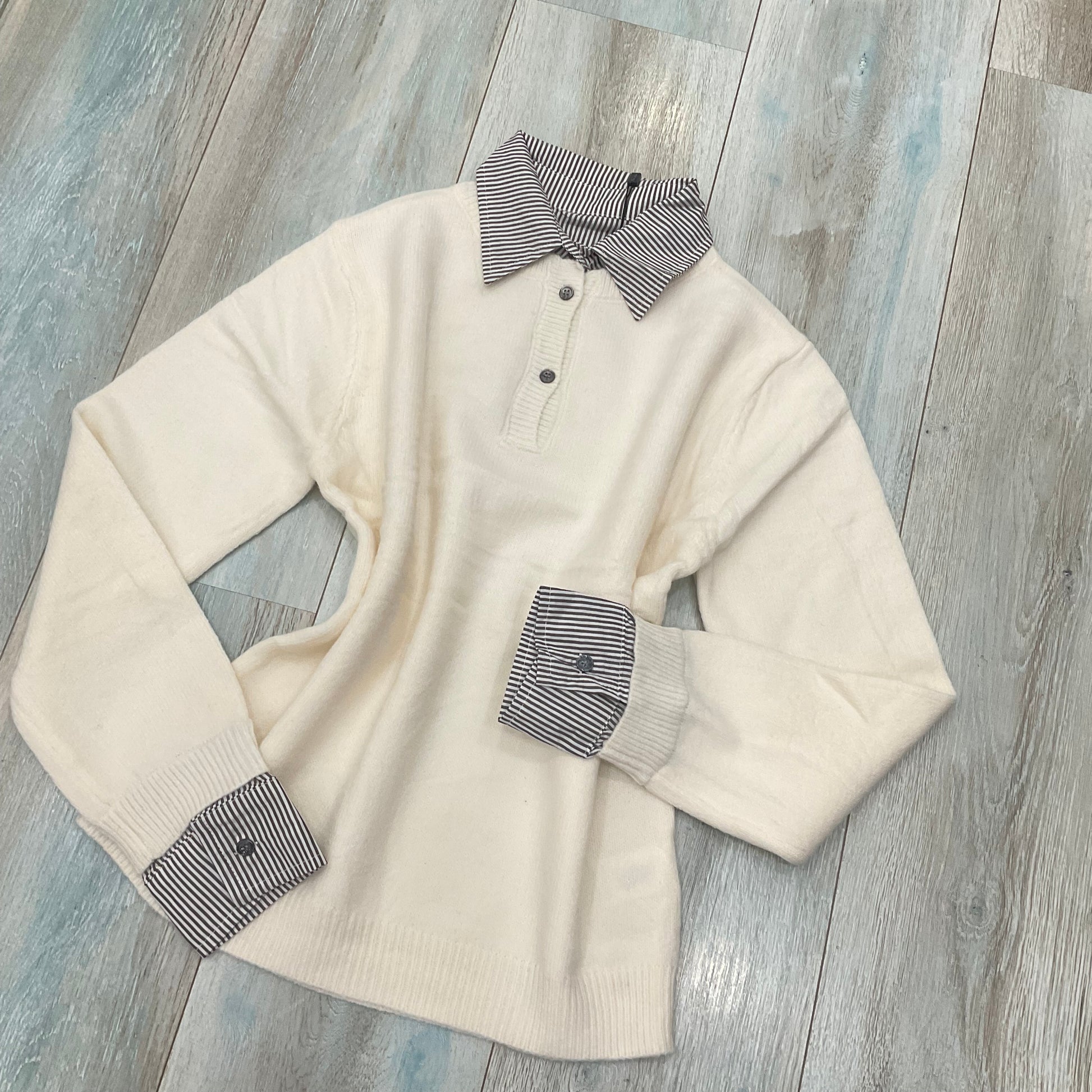 Maglione con finta camicia donna - vista frontale colore panna