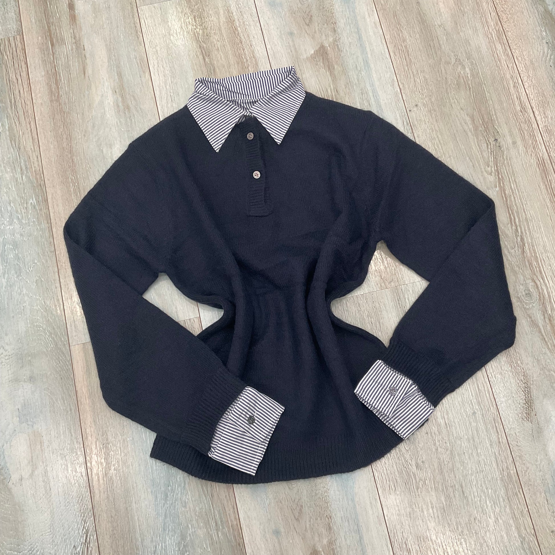 Maglione con finta camicia donna - vista frontale colore blu