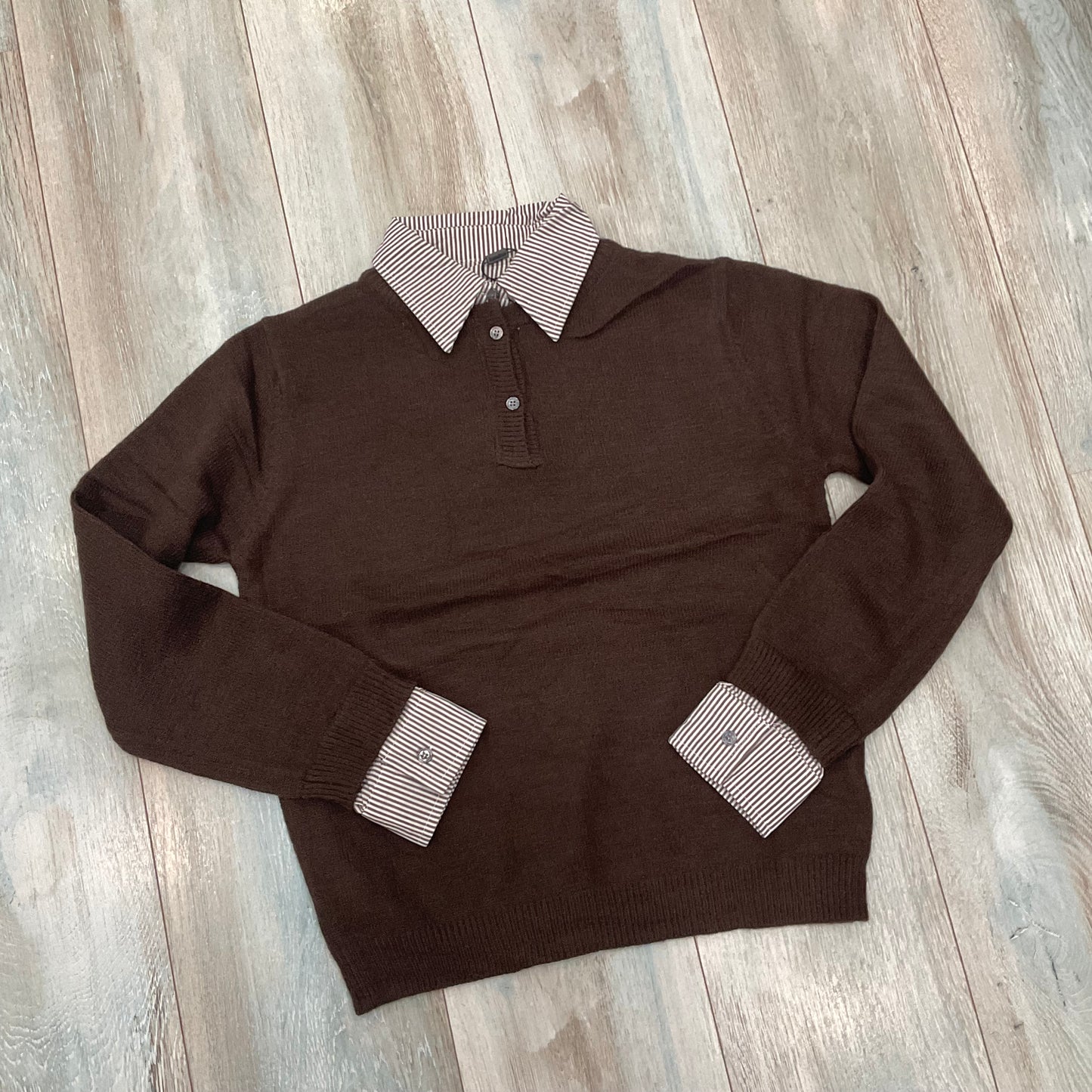 Maglione con finta camicia donna - vista frontale colore cioccolato