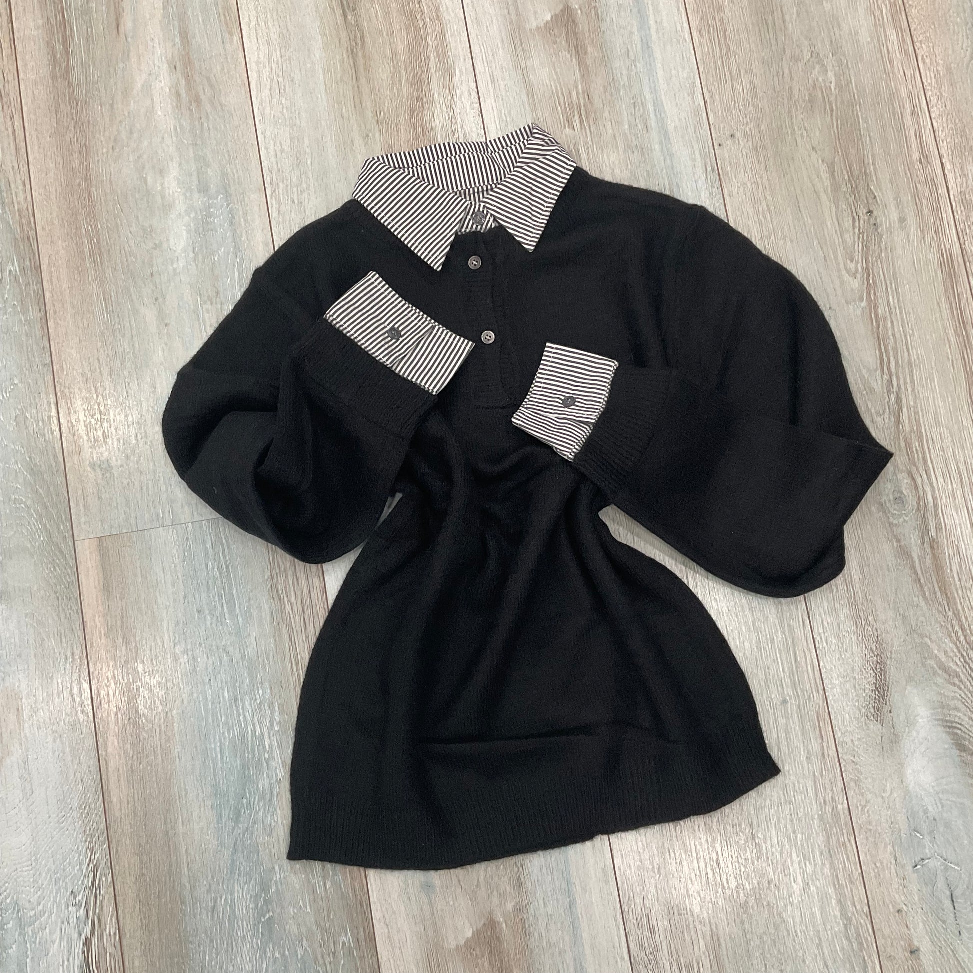 Maglione con finta camicia donna - vista frontale colore nero