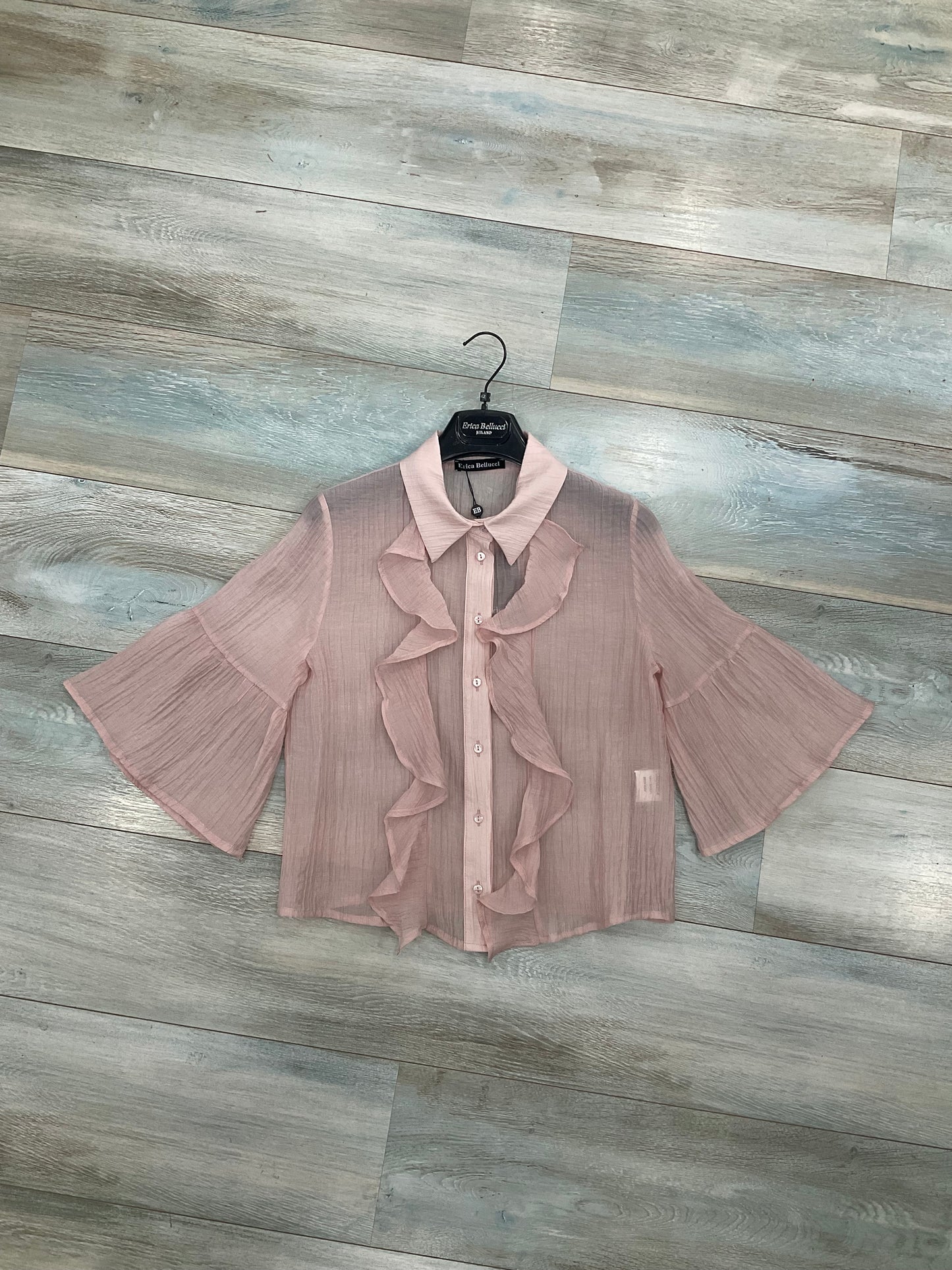 Camicia donna 103 Erica Bellucci manica 3/4 con voilà, colore rosa cipria – Frarò
