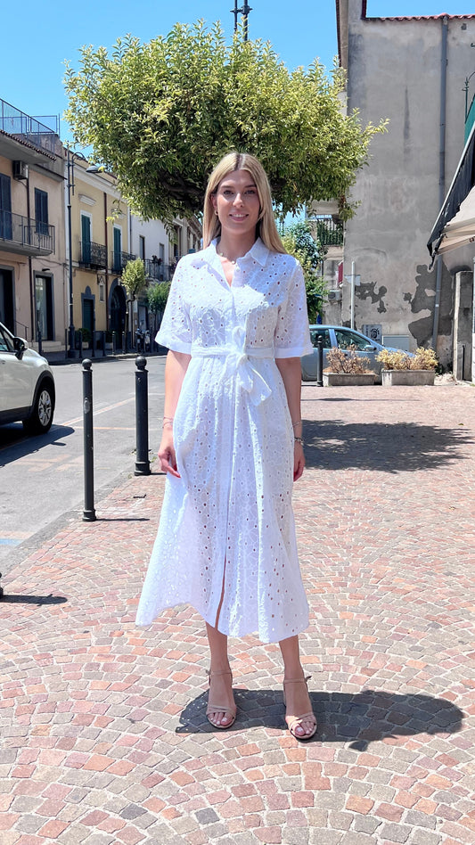 Abito Lungo| Pizzo | Bianco| Celeste| P197