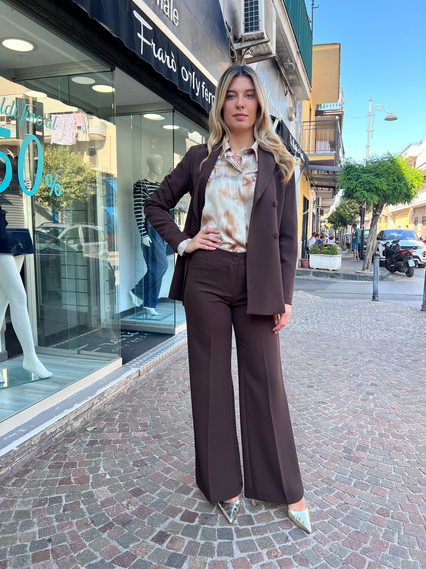 Coordinato elegante donna color cioccolato - blazer e pantalone abbinati