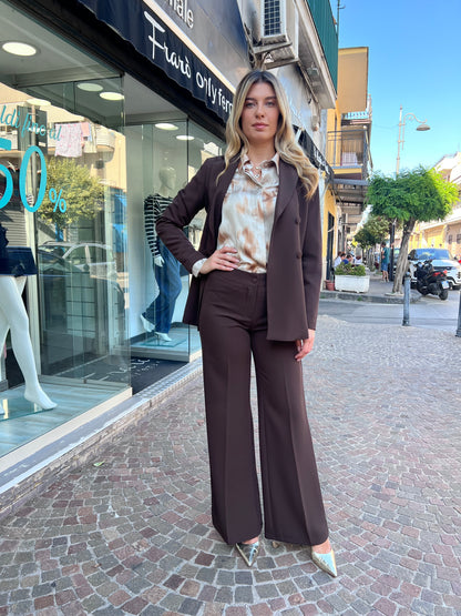 Coordinato elegante donna color cioccolato - blazer e pantalone abbinati