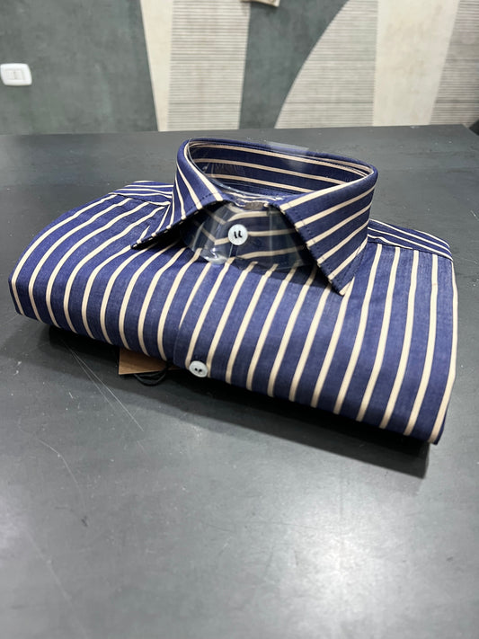 "Camicia uomo a righe beige - vista frontale completa"