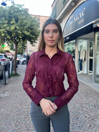 Camicia donna pizzo bordeaux Erica Bellucci - vista frontale elegante