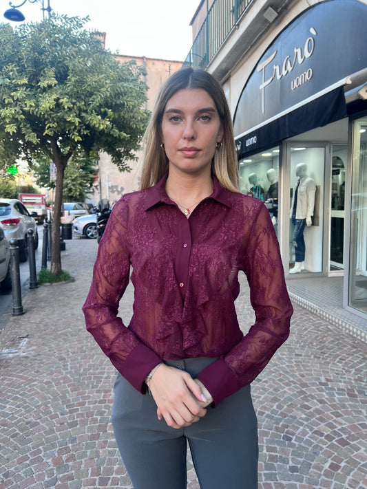 Camicia donna pizzo bordeaux Erica Bellucci - vista frontale elegante
