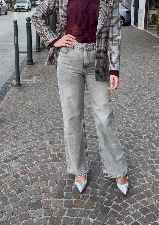 Jeans Bonny_52 grigio wide leg- vista frontale - immagine principale